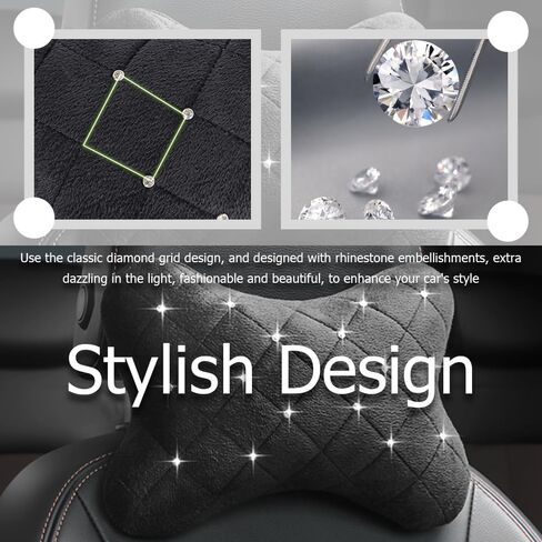 Car Headrest Pillow with Rhinestone Design,Soft & Skin-Friendly Car Neck Pillow for Comfortable Head & Neck Support,Universal Ergonomic Necks Pillows for Cars Interior Accessories in Saudi Arabia