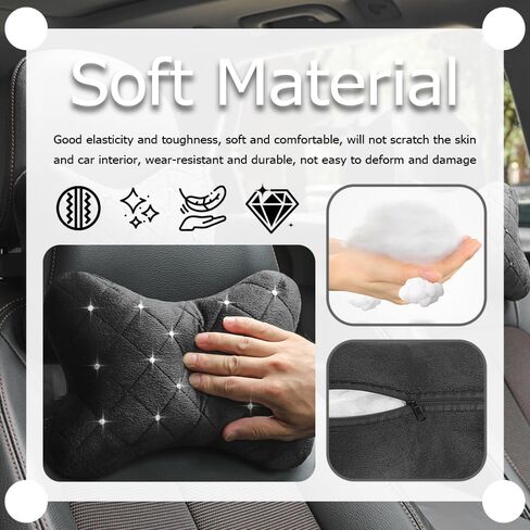 Car Headrest Pillow with Rhinestone Design,Soft & Skin-Friendly Car Neck Pillow for Comfortable Head & Neck Support,Universal Ergonomic Necks Pillows for Cars Interior Accessories in Saudi Arabia