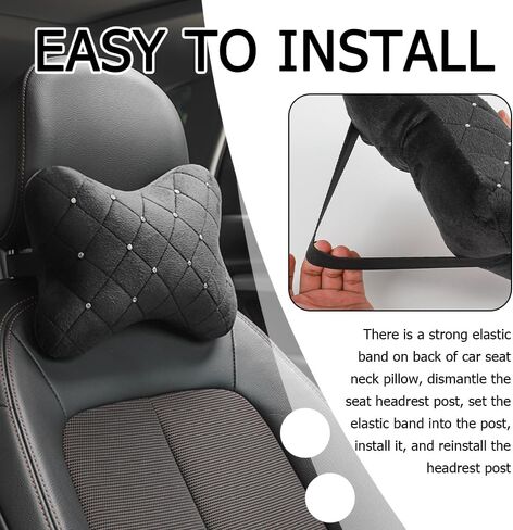Car Headrest Pillow with Rhinestone Design,Soft & Skin-Friendly Car Neck Pillow for Comfortable Head & Neck Support,Universal Ergonomic Necks Pillows for Cars Interior Accessories in Saudi Arabia