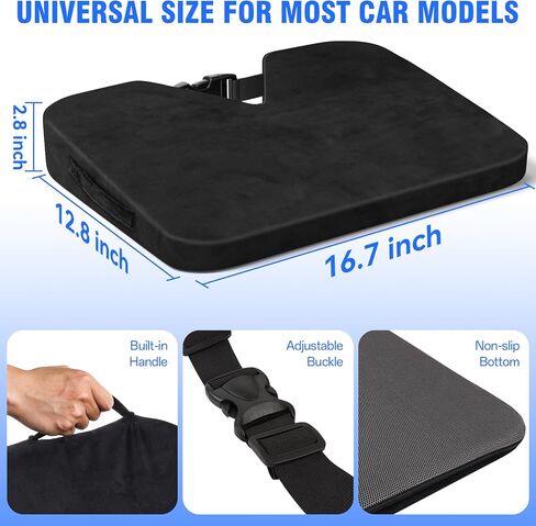 وسادة مقعد السيارة للقيادة، وسادة سيارة من الإسفنج الذكي لتخفيف آلام أسفل الظهر وعرق النسا، مقعد السيارة والمكتب والسفر للسائق أثناء الجلوس لفترة طويلة، راحة غير قابلة للانزلاق (أسود) in Kuwait