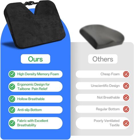 وسادة مقعد السيارة للقيادة، وسادة سيارة من الإسفنج الذكي لتخفيف آلام أسفل الظهر وعرق النسا، مقعد السيارة والمكتب والسفر للسائق أثناء الجلوس لفترة طويلة، راحة غير قابلة للانزلاق (أسود) in Kuwait