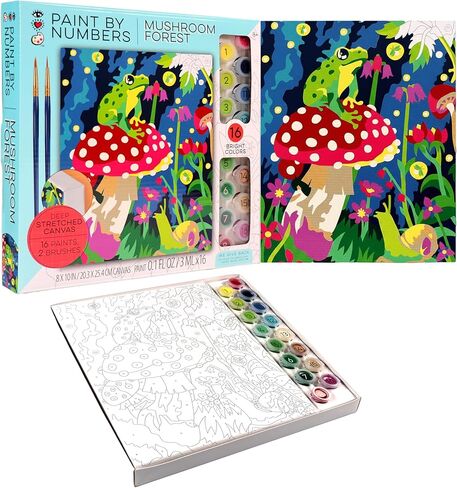 مجموعة الطلاء بالأرقام ذات الخطوط الساطعة للأطفال: لوحة قماشية سهلة المتابعة بالأرقام مع إطار مجموعة طلاء للأطفال (الطلاء حسب الأرقام الضفدع والفطر) in Kuwait