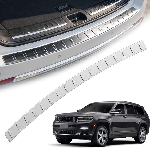 واقي ممتص الصدمات الخلفي من الفولاذ المقاوم للصدأ يناسب 2021-2026 Jeep Grand Cherokee L، ملحقات غطاء واقي عتبة الباب الخارجي، فضي قطعة واحدة، 2022 2023 2024 2025 in Kuwait