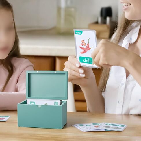 صندوق بطاقات الفهرس 3x5 من DRASTAR، صندوق وصفات صغير، منظم بطاقات الفهرس الخشبي مع 45 فواصل، منظمات البطاقات التعليمية باللون الأزرق المخضر in Kuwait