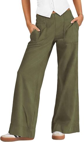 Womens Wide Leg Pants for Women Elastic Waist Pull On Baggy Cargo Pants Low Rise Stretchy Trousers in Kuwait