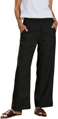 Xiaoxuemeng Womens Cotton Linen Pants Casual Wide Leg Lounge Trousers Baggy Pants with Pockets in Saudi Arabia