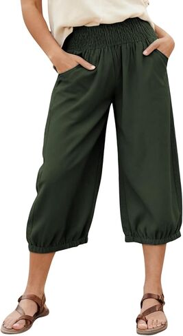 سراويل كابري من الكتان للسيدات من Xiaoxuemeng سراويل قطنية واسعة الساق للصيف سراويل شاطئ قصيرة in Kuwait