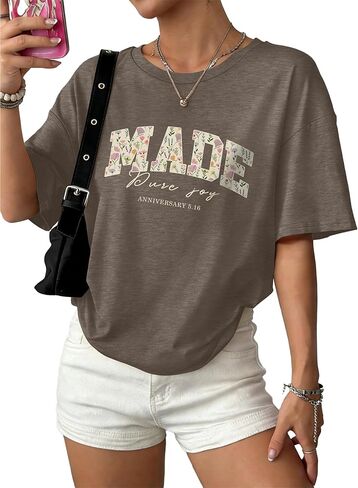 WIHOLL Oversized Tshirts for Women Summer Crew Neck Short Sleeve Graphic Tees Casual Loose Fit Workout Tops 2026 in Saudi Arabia