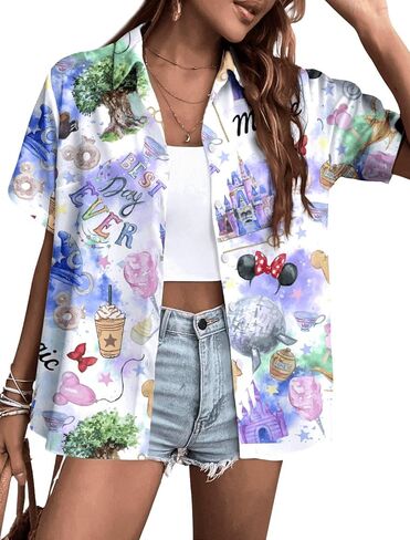 Magical Shirt for Women: Best Day Ever Shirts Funny Castles Graphic Tee Family Vacation Holiday Button Up Tops in Saudi Arabia