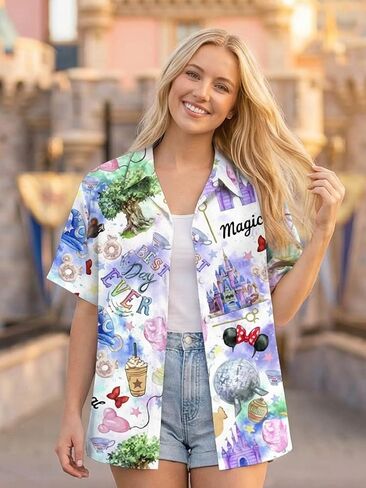 Magical Shirt for Women: Best Day Ever Shirts Funny Castles Graphic Tee Family Vacation Holiday Button Up Tops in Saudi Arabia