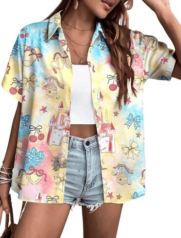 Magical Shirt for Women: Best Day Ever Shirts Funny Castles Graphic Tee Family Vacation Holiday Button Up Tops in Saudi Arabia