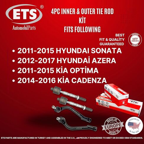 طقم نهاية قضيب ربط خارجي داخلي مكون من 4 قطع من ETS يناسب 2011-2015 Hyundai Sonata / 12-17 Azera / 2011-2016 Kia Optima / 14-16 Cadenza EV800695، ES800717، ES800718 in Saudi Arabia