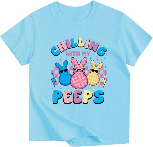 قمصان عيد الفصح للأولاد والبنات من القطن تي شيرت للأطفال على شكل أرنب عيد الفصح بأكمام قصيرة من 3 إلى 13 عامًا in Kuwait