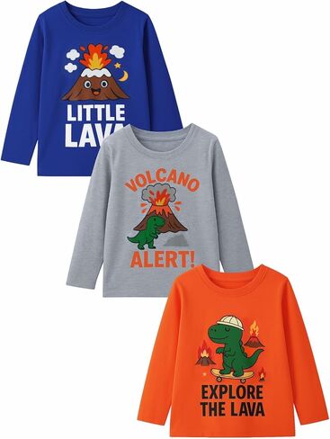 Boys' 3-Piece Long Sleeve T-Shirt Cotton Cartoon Printing Casual Crewneck Tee for Toddler Little Kids Sizes 2-7Y in Saudi Arabia