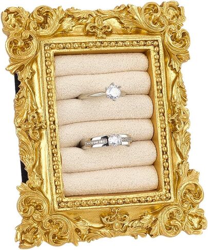 FINGERINSPIRE Vintage Ring Holder 4x3.2x0.9inch Rectangle Jewelry Rings Display Frame 5 Slots Gold Resin Frame Stand with Antique White Cloth Lining for Ring Jewelry Organizer Photography Supply in Saudi Arabia