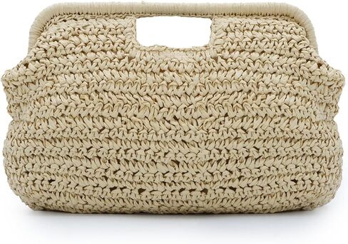 KUANG! Women Straw Clutch Purses Cloud Dumpling Bag Summer Beach Straw Evening Banquet Clutch Handbag in Saudi Arabia