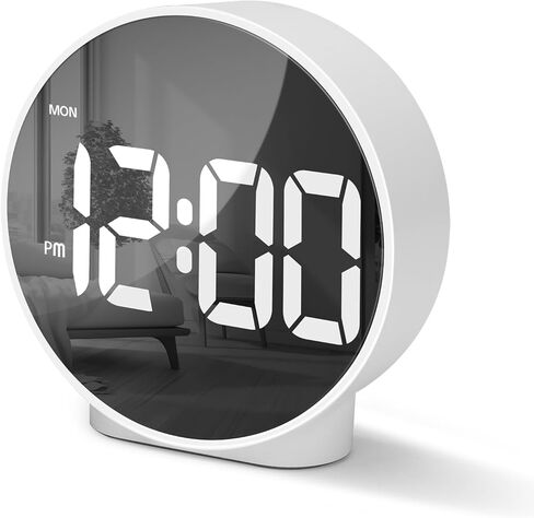 Lafocuse LED Digital Alarm Clock Battery Operated, Modern Round Digital Clock with 2 Alarms, Snooze, Adjustable Brightness, Curved Screen Design Bedside Alarm Clock for Bedroom Office, White in Saudi Arabia