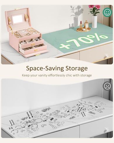 Jewelry Box for Girls Women, 3-Layer Jewelry Organizer with Mirror and Portable Handle, Small Jewellery Organizers for Young Women, Teenage Girl, 17.2 x 13.5 x 12.5 cm Pink in Saudi Arabia