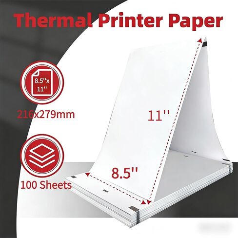 ورق طابعة حرارية HUOJI مقاس 8.5 × 11 (100 ورقة)، مقاس حرف أمريكي، ورق حراري سريع الجفاف، متوافق مع الطابعة المحمولة in Kuwait