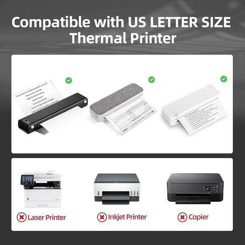 ورق طابعة حرارية HUOJI مقاس 8.5 × 11 (100 ورقة)، مقاس حرف أمريكي، ورق حراري سريع الجفاف، متوافق مع الطابعة المحمولة in Kuwait