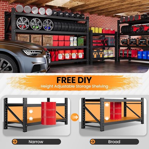 رفوف جراج 79 بوصة عرض شديدة التحمل، أرفف تخزين معدنية 7000 رطل، رف تخزين عميق 24 بوصة، رفوف صناعية طويلة من الفولاذ، رف قائم قابل للتعديل من 4 طبقات للمستودع/المتجر 79 بوصة عرض × 24 بوصة عمق × 79 بوصة ارتفاع in Kuwait