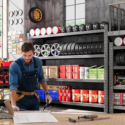 رفوف جراج 79 بوصة عرض شديدة التحمل، أرفف تخزين معدنية 7000 رطل، رف تخزين عميق 24 بوصة، رفوف صناعية طويلة من الفولاذ، رف قائم قابل للتعديل من 4 طبقات للمستودع/المتجر 79 بوصة عرض × 24 بوصة عمق × 79 بوصة ارتفاع in Kuwait