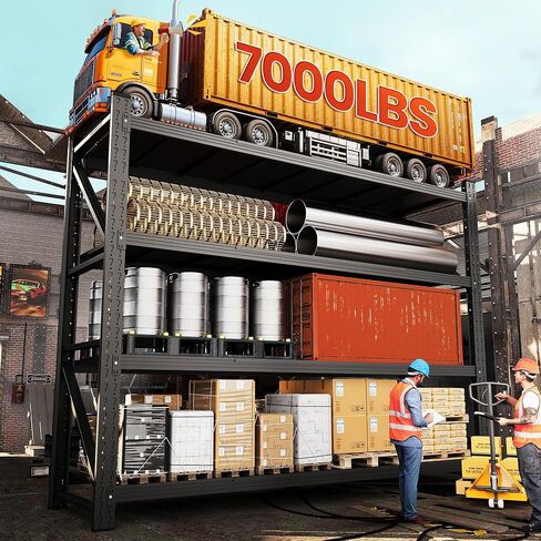 رفوف جراج 79 بوصة عرض شديدة التحمل، أرفف تخزين معدنية 7000 رطل، رف تخزين عميق 24 بوصة، رفوف صناعية طويلة من الفولاذ، رف قائم قابل للتعديل من 4 طبقات للمستودع/المتجر 79 بوصة عرض × 24 بوصة عمق × 79 بوصة ارتفاع in Kuwait