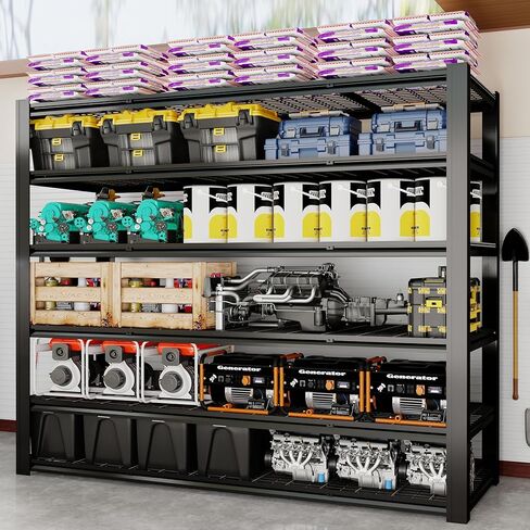 Extra Large 84" Hx 62.12" Widex 24" D Adjustable Industrial Metal/Steel 6-Shelf-Storage-Rack Heavy Duty Utility Tall Garage/Warehouse Shelving Shelves Unit/System for Bin/Shed, Black in Kuwait