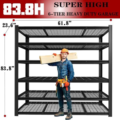 Extra Large 84" Hx 62.12" Widex 24" D Adjustable Industrial Metal/Steel 6-Shelf-Storage-Rack Heavy Duty Utility Tall Garage/Warehouse Shelving Shelves Unit/System for Bin/Shed, Black in Kuwait