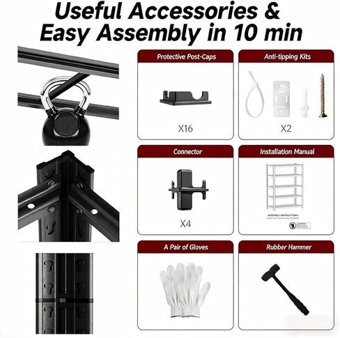 Extra Large 84" Hx 62.12" Widex 24" D Adjustable Industrial Metal/Steel 6-Shelf-Storage-Rack Heavy Duty Utility Tall Garage/Warehouse Shelving Shelves Unit/System for Bin/Shed, Black in Kuwait