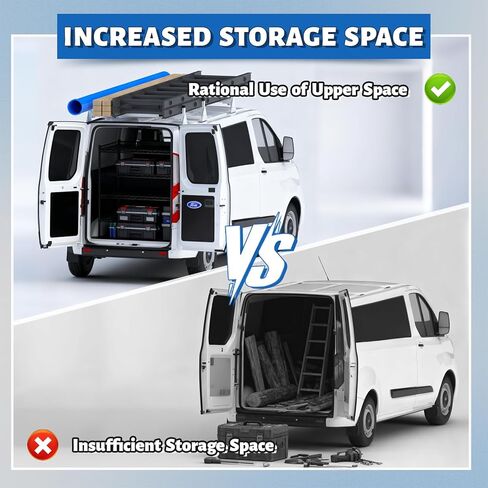 رف سقف سلم مناسب لسيارة Ford 2015-2025 Transit 150 250 350 حامل سقف سلم عالي التحمل لشاحنة البضائع، سعة تحميل 750 رطل (3 أشرطة متقاطعة) in Kuwait