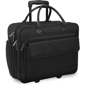 حقيبة كمبيوتر محمول متدحرجة بعجلات صامتة | للرجال والنساء، يناسب جهاز كمبيوتر محمول مقاس 16 بوصة، وسفر العمل، والرحلة الليلية، على شكل حقيبة، أسود in Kuwait
