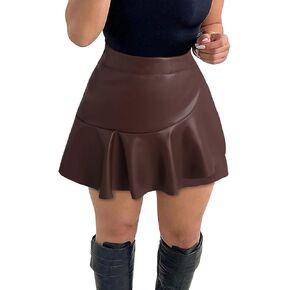 شورت من جلد البولي يوريثان للنساء، تنانير ضيقة ذات حافة مقسمة عالية الخصر in Kuwait