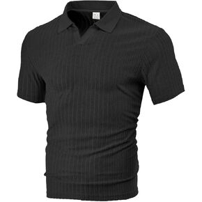 Men's Ribbed Terry Cloth Polo Shirt, Short Sleeve V-Neck Casual Polo for Daily & Vacation Wear in Kuwait