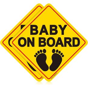 2-Pack Baby On Board Signs for Car, 5x5 inch High Visibility Reflective Baby On Board Sticker, Non-Fading Adhesive Backing Waterproof Vinyl Child Safety Decal for Rear Window, Bumper in Saudi Arabia