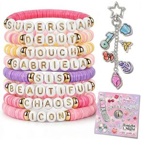 مجموعة أساور Y2K Pop مطرزة مع سلسلة مفاتيح، 8 قطع من المجوهرات الجمالية الوردية القابلة للتمدد، لمحبي Y2K in Kuwait