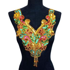 زين مطرز، DIY Crafts3D التطريز التصحيح، طوق مطرزة التطريز زين، قوس قزح الذهب الترتر الخرز النسيج طوق يزين خياطة على التصحيح in Kuwait