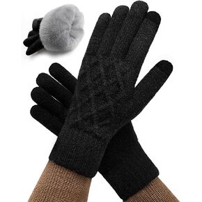 Winter Gloves for Women Men – Warm Touchscreen Knit Black Gloves, Thermal Wool Lining Cold Weather Gloves for Driving Texting in Kuwait
