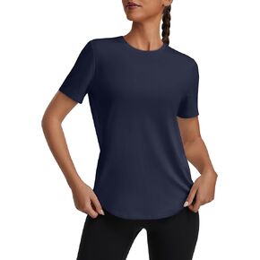 قمصان للتمرين للسيدات قمصان فضفاضة بأكمام قصيرة ورقبة دائرية وقمصان رياضية أساسية لليوجا in Kuwait