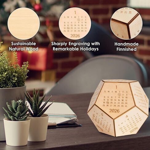 مكعب تقويم مكتبي خشبي لعام 2026 - ديكور مكتب ثنائي السطوح، هدية فريدة للعام الجديد للرجال والنساء، هدايا لزملاء العمل والموظفين، هدايا السنة الصينية الجديدة، هدايا عيد الحب له in Kuwait