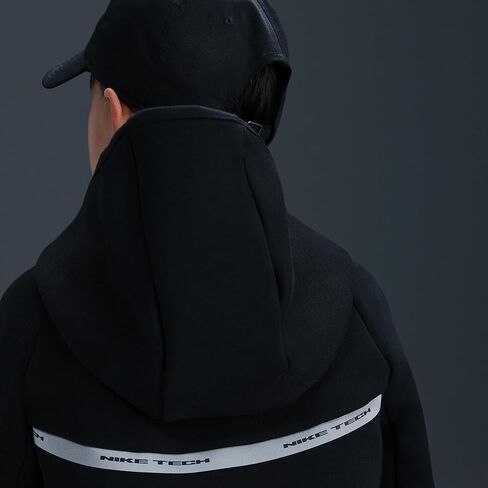 هودي Nike Sportswear Tech Fleece للأطفال الكبار بسحاب كامل مع لمسات عاكسة (أسود/أسود/أسود) in Saudi Arabia