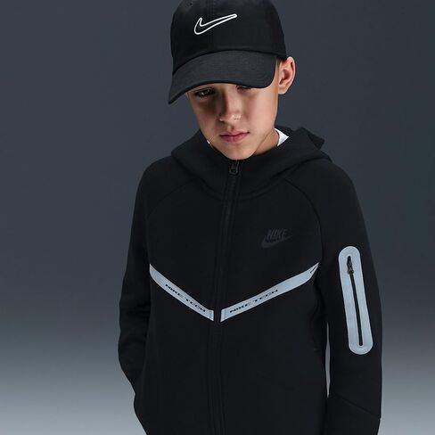 هودي Nike Sportswear Tech Fleece للأطفال الكبار بسحاب كامل مع لمسات عاكسة (أسود/أسود/أسود) in Saudi Arabia