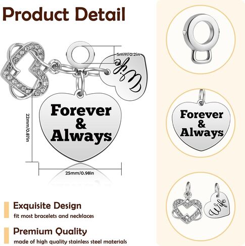 Wife Gifts from Husband Pendant Charm Romantic Birthday Gifts for Wife Charms for Bracelets Necklaces Anniversary Valentines Day Gift for Her Dangle Bead Charms Mother's Day Jewelry Gift for Women in Saudi Arabia
