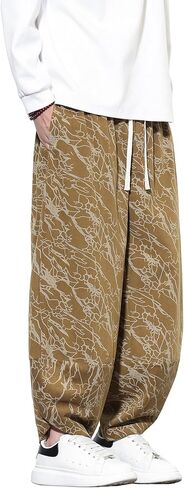 Tripleberly Mens Harem Pants Casual Baggy Japanese Hippie Boho Pants Wide Leg Beach Aladdin Drop Crotch Printed Trousers in Saudi Arabia