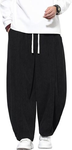 Tripleberly Mens Harem Pants Casual Baggy Japanese Hippie Boho Pants Wide Leg Beach Aladdin Drop Crotch Printed Trousers in Saudi Arabia