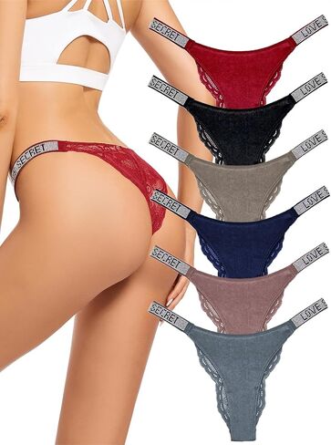 حجر الراين g-سلسلة سيور للنساء-المخملية مثير ثونغ الملابس الداخلية تمتد تنفس منخفضة الارتفاع الحرير الجليد سراويل 6 حزمة in Kuwait