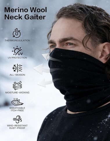 حزمة تزلج شتوية من صوف ميرينو للنساء - طبقة أساسية متوسطة الوزن مجموعة علوية وسفلية حرارية + قناع وجه برقبة من صوف ميرينو 12 اتجاهًا، ماص للرطوبة ودافئ in Kuwait