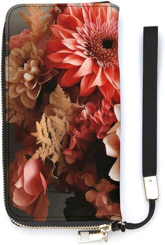 Long Wallet Waterproof PU Zipper Wallets, Bouquet of Flowers Printed Large Capacity Ladies Travel Purse WristletTravle Wallet in Saudi Arabia