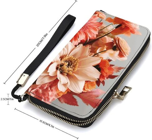Long Wallet Waterproof PU Zipper Wallets, Bouquet of Flowers Printed Large Capacity Ladies Travel Purse WristletTravle Wallet in Saudi Arabia