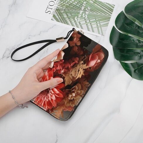 Long Wallet Waterproof PU Zipper Wallets, Bouquet of Flowers Printed Large Capacity Ladies Travel Purse WristletTravle Wallet in Saudi Arabia